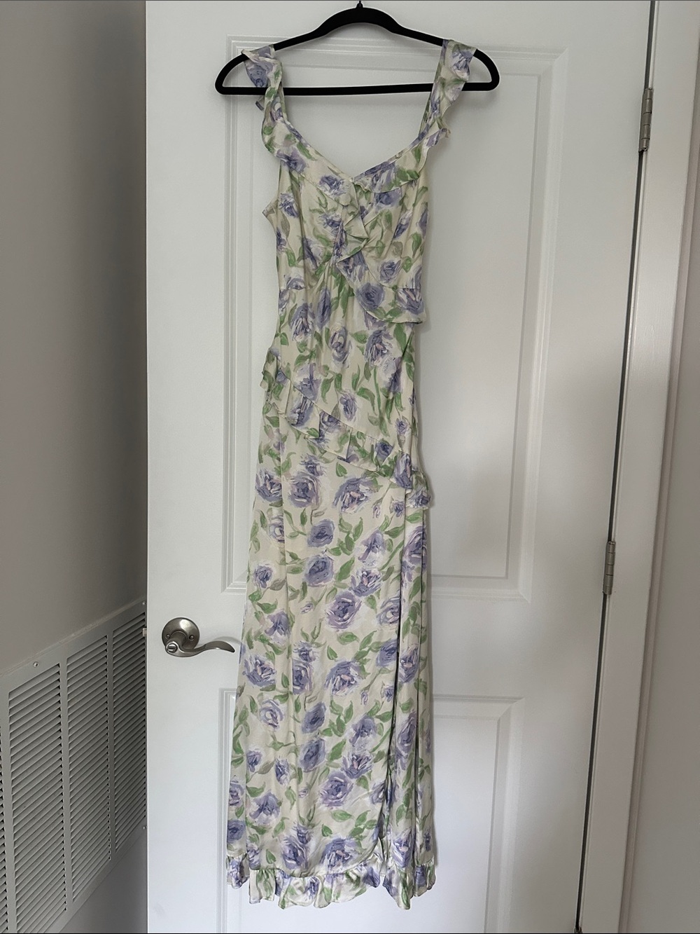 Astr the label Floral Ruffled Maxi Dress in Lavender and Green